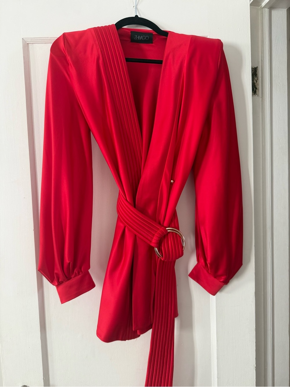 Zhivago Red Pleated Wrap Dress with Belt
